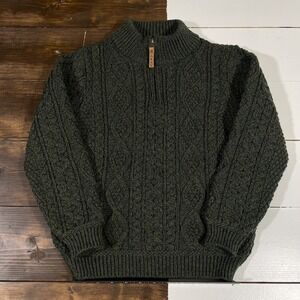 Aran Sweater Market 100% Merino Wool Quarter Zip Kids Sweater Sz 8/11 Year